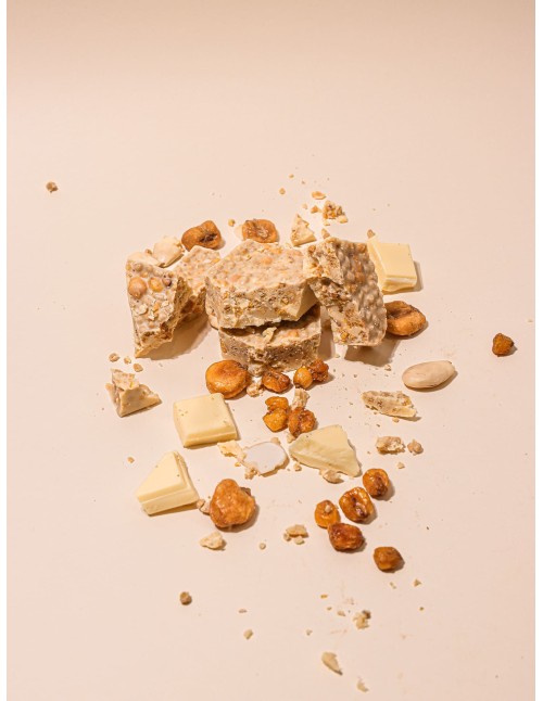 Kikos and white chocolate protein nougat